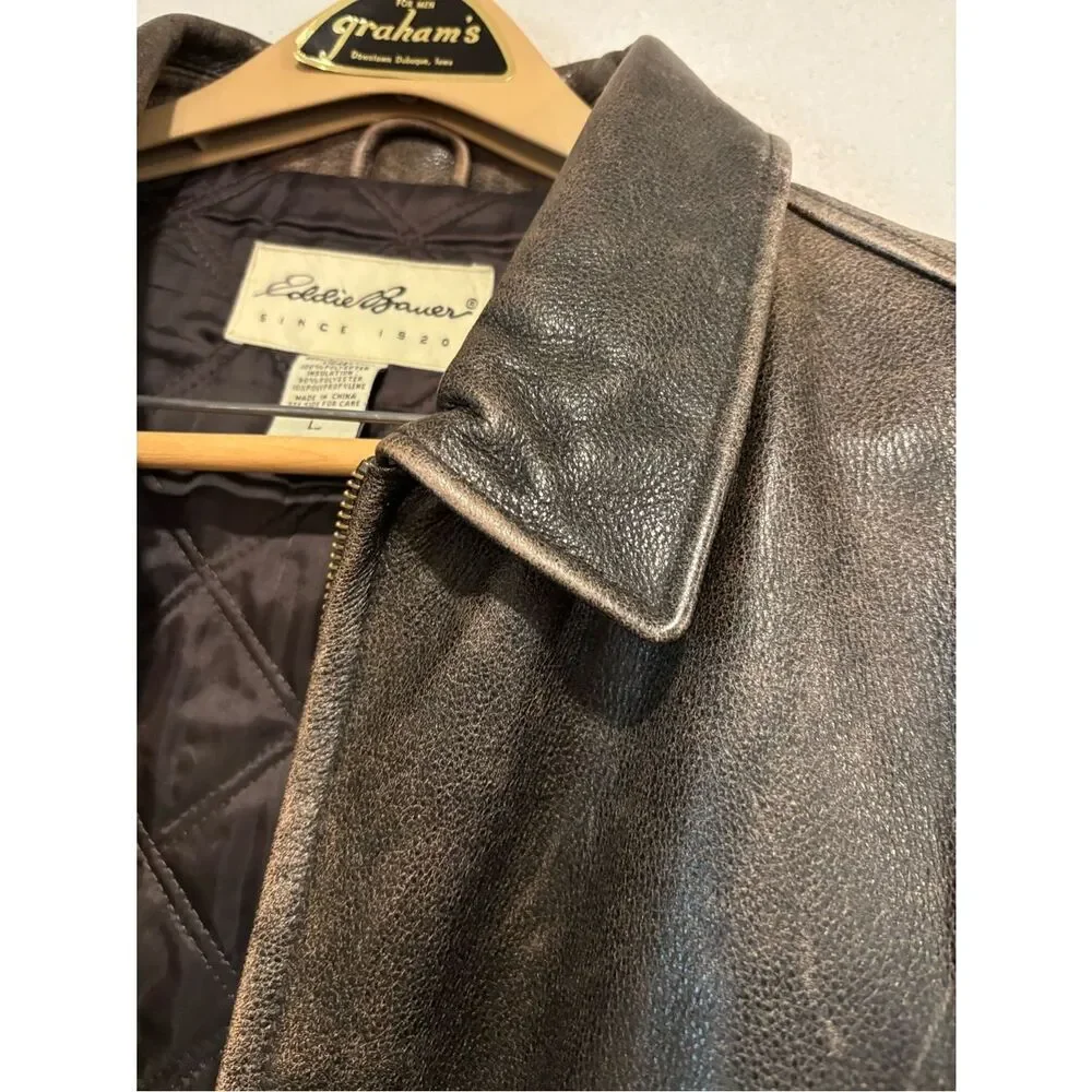 🧥 Eddie Bauer Distressed Leather Jacket Men’s Large Brown Vintage Style